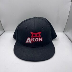 Decky Akon Snapback Hat Mens OSFM Black Embroidered Logo Flat Brim Cap